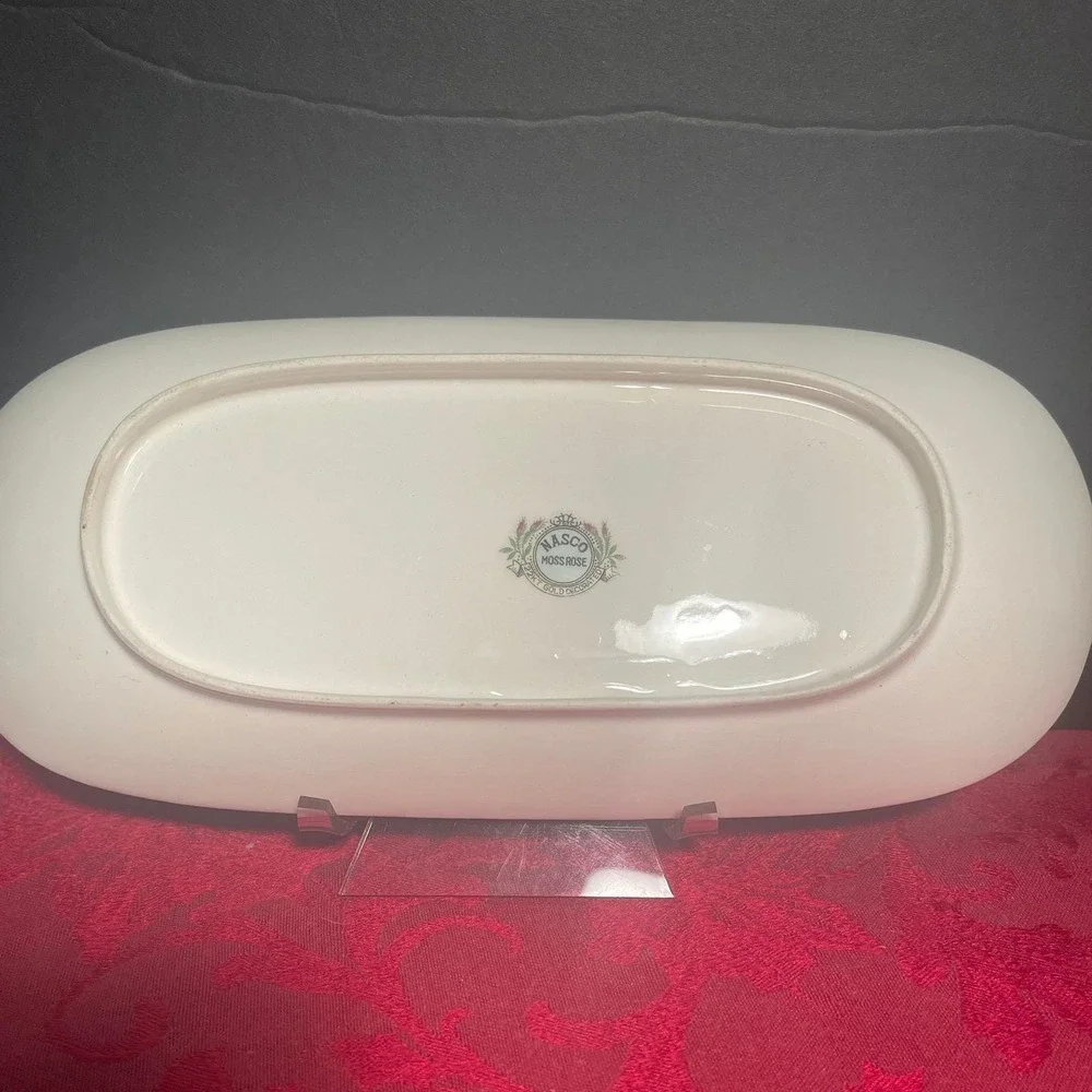 Vintage Nasco Moss Rose Oblong Porcelain Bread Plate Made in Japan 1950s